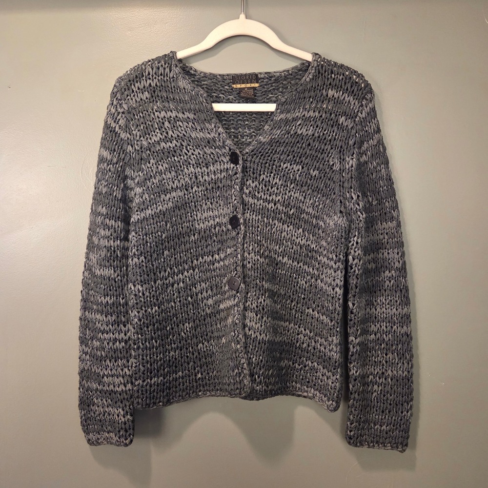 Vintage Sigrid Olsen Women's Chunky Knit Cardigan Sweater Size M Gray Boho